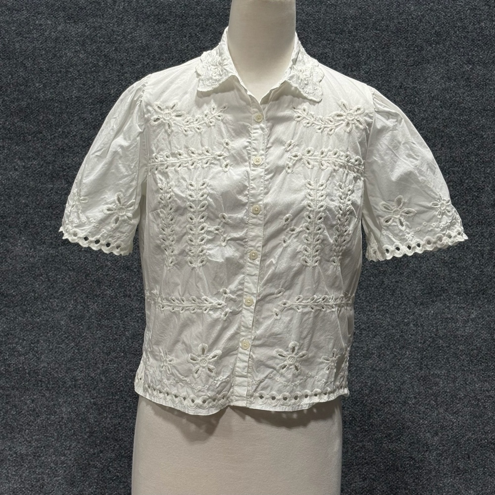 Levi's Shirt Womens XS White Eyelet Embroidered Button Front Short Sleeve Top